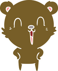 happy laughing flat color style cartoon bear
