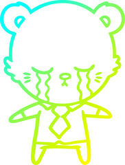 cold gradient line drawing crying cartoon polarbear