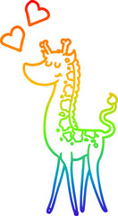 rainbow gradient line drawing cartoon giraffe with love heart