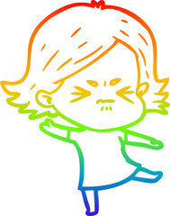 rainbow gradient line drawing cartoon angry girl
