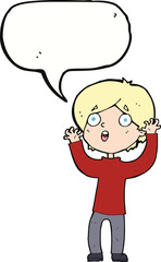 cartoon frightened man with speech bubble