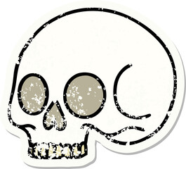 traditional distressed sticker tattoo of a skull
