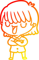 warm gradient line drawing cartoon woman