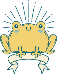 banner with tattoo style happy frog