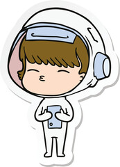 sticker of a cartoon curious astronaut