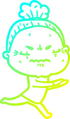 cold gradient line drawing cartoon annoyed old lady