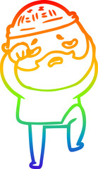 rainbow gradient line drawing cartoon worried man with beard