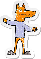 retro distressed sticker of a cartoon fox man
