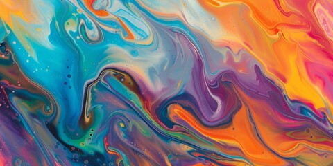 Abstract oil spill, with a glossy sheen, displaying a rainbow of colors in a fluid, organic pattern - obrazy, fototapety, plakaty
