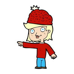 cartoon woman wearing winter hat