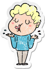distressed sticker of a cartoon man singing