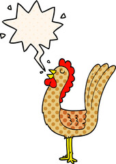 cartoon rooster and speech bubble in comic book style