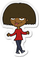 sticker of a cartoon smug looking woman