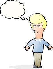 cartoon suspicious man with thought bubble