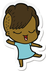 sticker of a happy cartoon girl