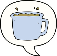 cartoon coffee cup and speech bubble