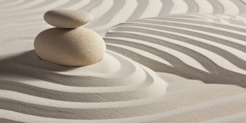 Fototapeta na wymiar Zen garden sand ripples, with soothing lines and curves in a sandy texture