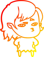 warm gradient line drawing cartoon vampire girl