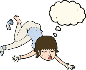 cartoon woman floating with thought bubble