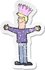 retro distressed sticker of a cartoon man in paper hat