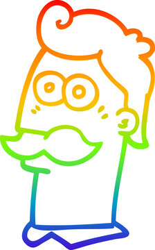 recommend clip art: rainbow gradient line drawing cartoon man with moustache