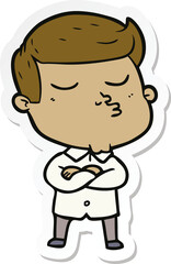 sticker of a cartoon model guy pouting