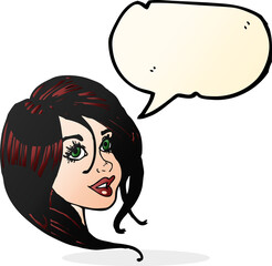 cartoon pretty female face with speech bubble