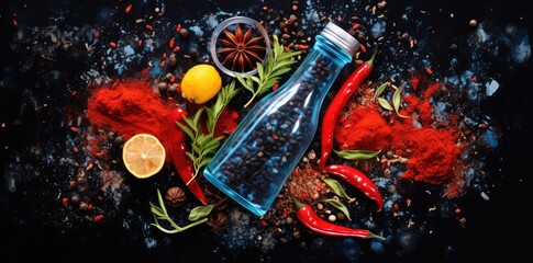 Assorted Fresh Spices and Seasonings on Dark Backdrop for Culinary Concepts
