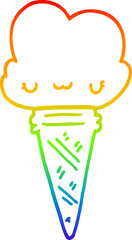 rainbow gradient line drawing cartoon ice cream with face