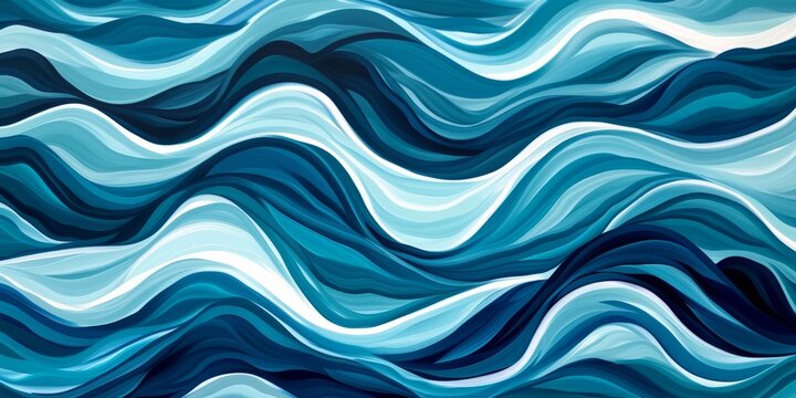Stylized wave patterns, with flowing lines and shades of blue