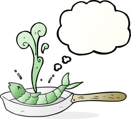 thought bubble cartoon frying fish