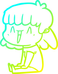 cold gradient line drawing cartoon happy girl