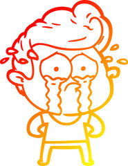 warm gradient line drawing cartoon crying man