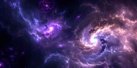 Galactic dust clouds, with swirling patterns of stars and cosmic dust in deep purples and blues

