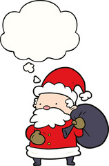 cartoon santa claus and thought bubble