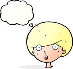 cartoon surprised boy with thought bubble