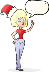 speech bubble cartoon woman wearing christmas hat