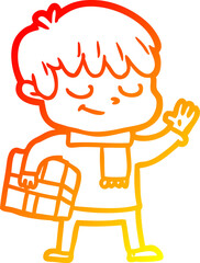 warm gradient line drawing cartoon happy boy