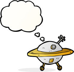 cartoon flying saucer with thought bubble © lineartestpilot