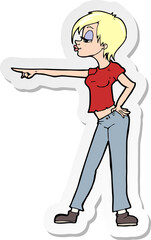 sticker of a cartoon hip woman pointing