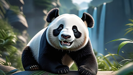 Obraz premium Cute panda sitting in the jungle. Generative AI