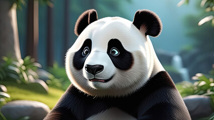 Cute panda sitting in the jungle. Generative AI