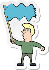 sticker of a cartoon man waving flag