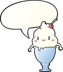 cute cartoon ice cream and speech bubble in smooth gradient style