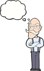 cartoon bored old man with thought bubble