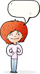 cartoon happy woman with speech bubble