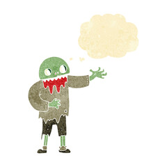 cartoon spooky zombie with thought bubble