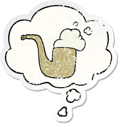 cartoon pipe and thought bubble as a distressed worn sticker