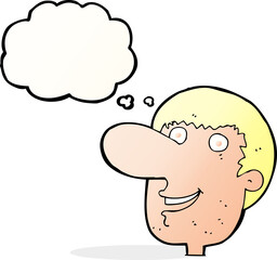 cartoon happy male face with thought bubble