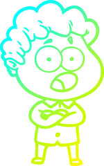 cold gradient line drawing cartoon man gasping in surprise